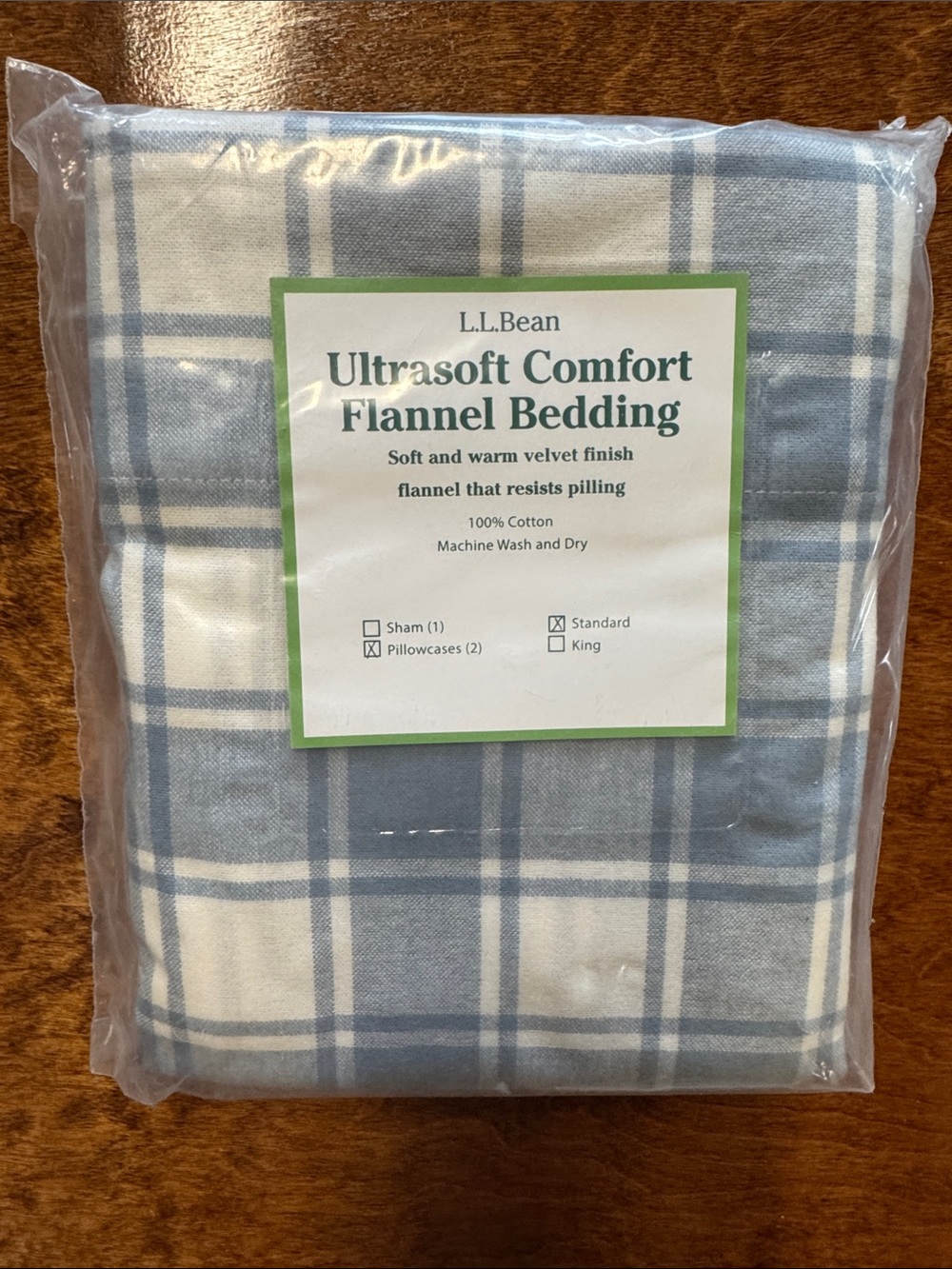 L.L. Bean Ultrasof Flannel Bedding Pillowcase Pair - Standard - Baybone/Blue